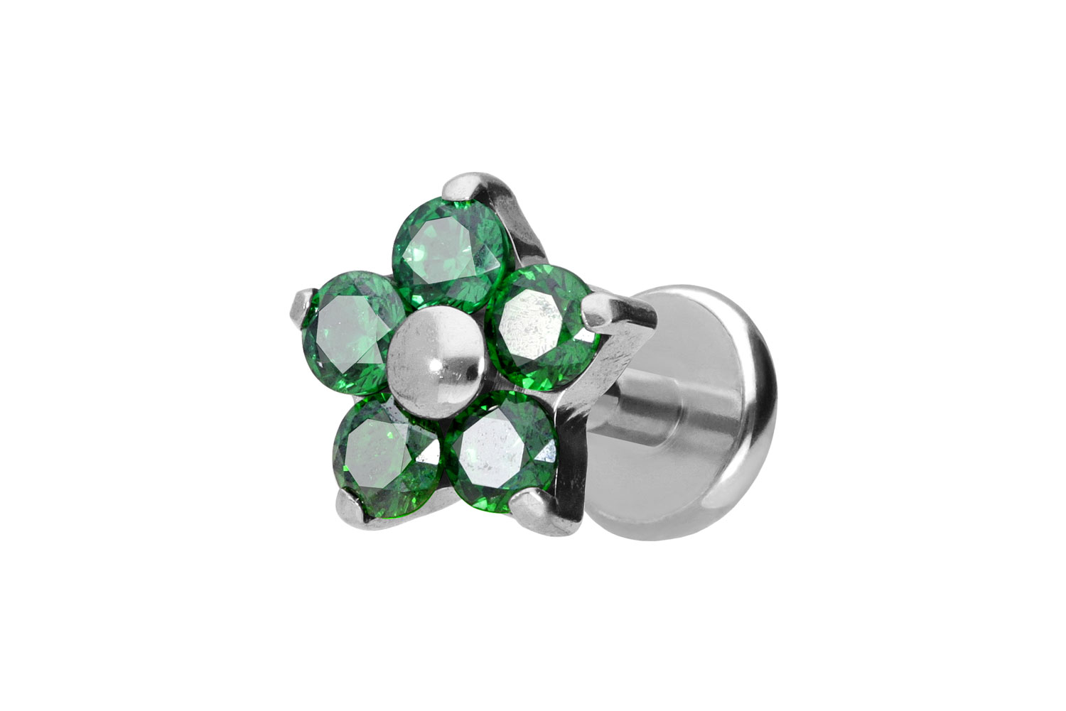 Titan Labret Piercing mit Push Fit KRISTALLBLUME